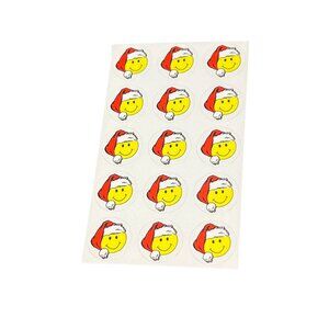 Santa Hat Smiley Face Stickers Sheet Of 15 For Crafting & Holiday Decoration
